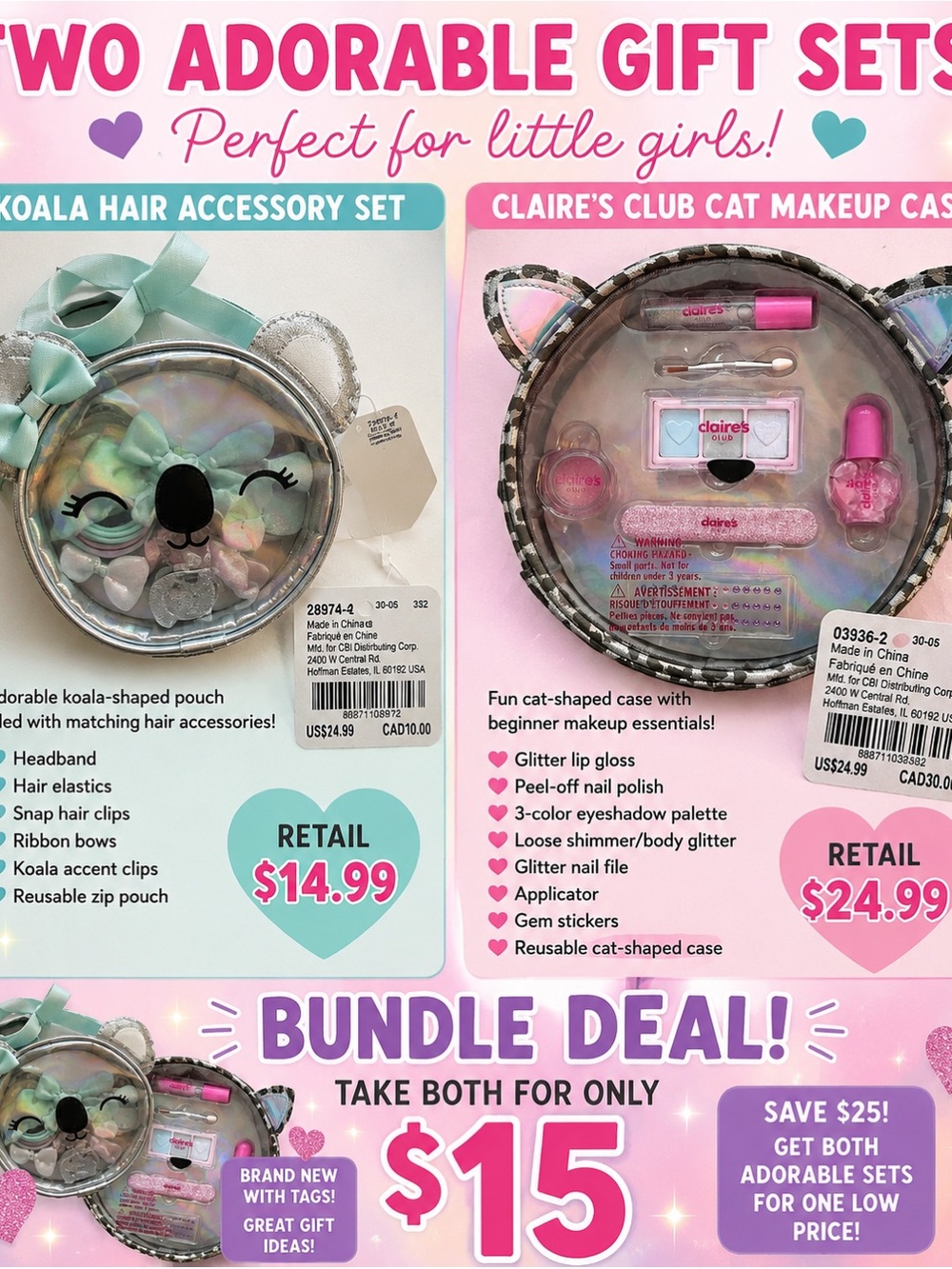 Claire's Iridescent Koala Accessory Set - Mint Green & Silver